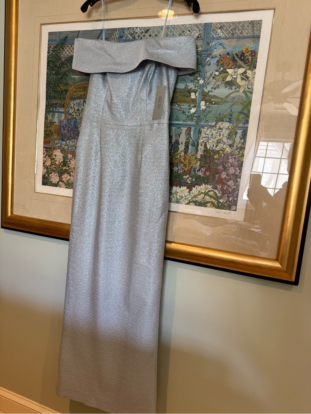 Rickie Freeman for Teri Jon Silver Strapless Sparkle Gown